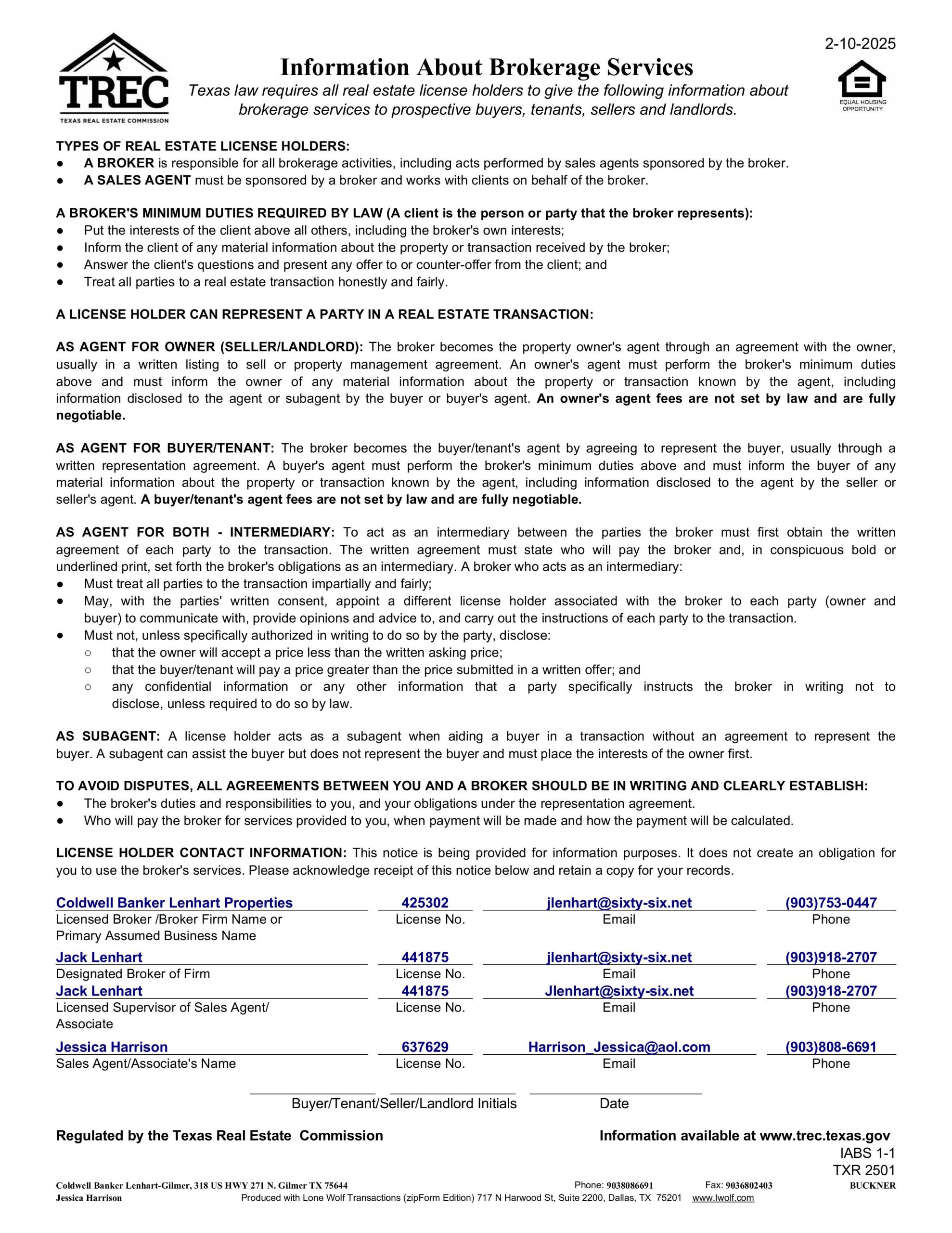 Information About Brokerage Services